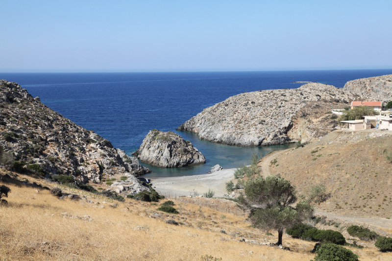 looking down from Saint Paul's cave dwelling at Kaloi Limenes south to the Mediterranean Sea